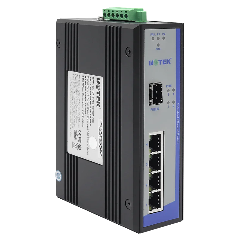 UOTEK Industrial 1000M 4 Ports Unmanaged Ethernet POE Switch Gigabit Optical Fiber SEP SC Interface DIN-Rail UT-6405G-POE