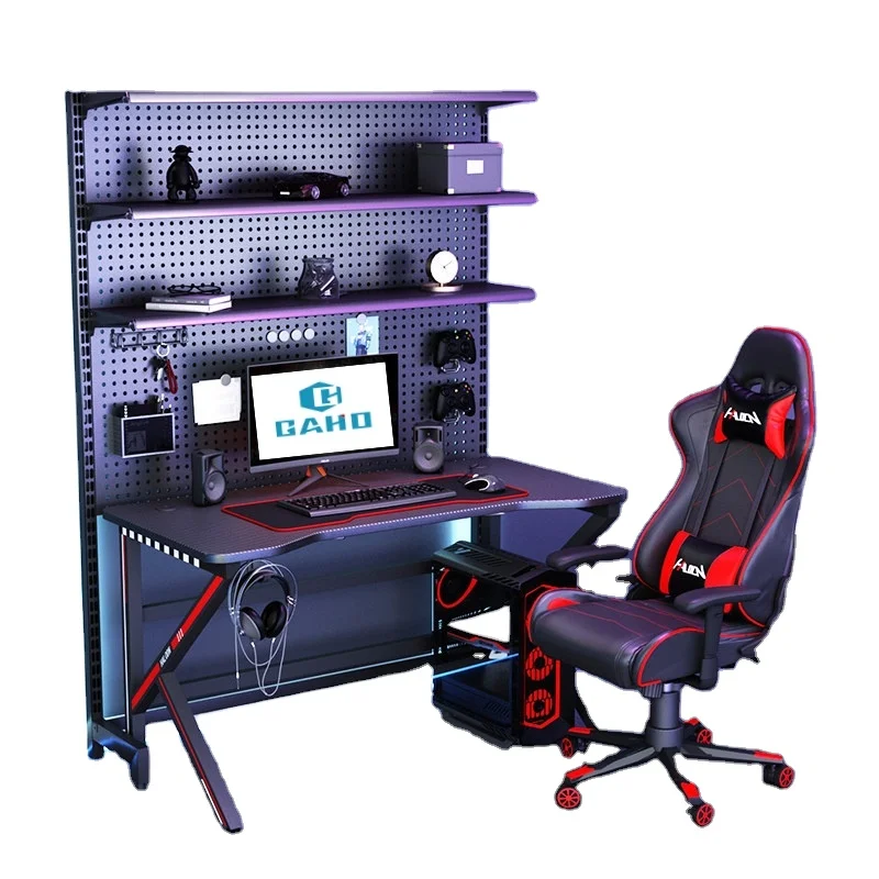 

Computer Desk Shelves Gamer Table Storage Bookshelf PC Gaming Desk for Games Office Study