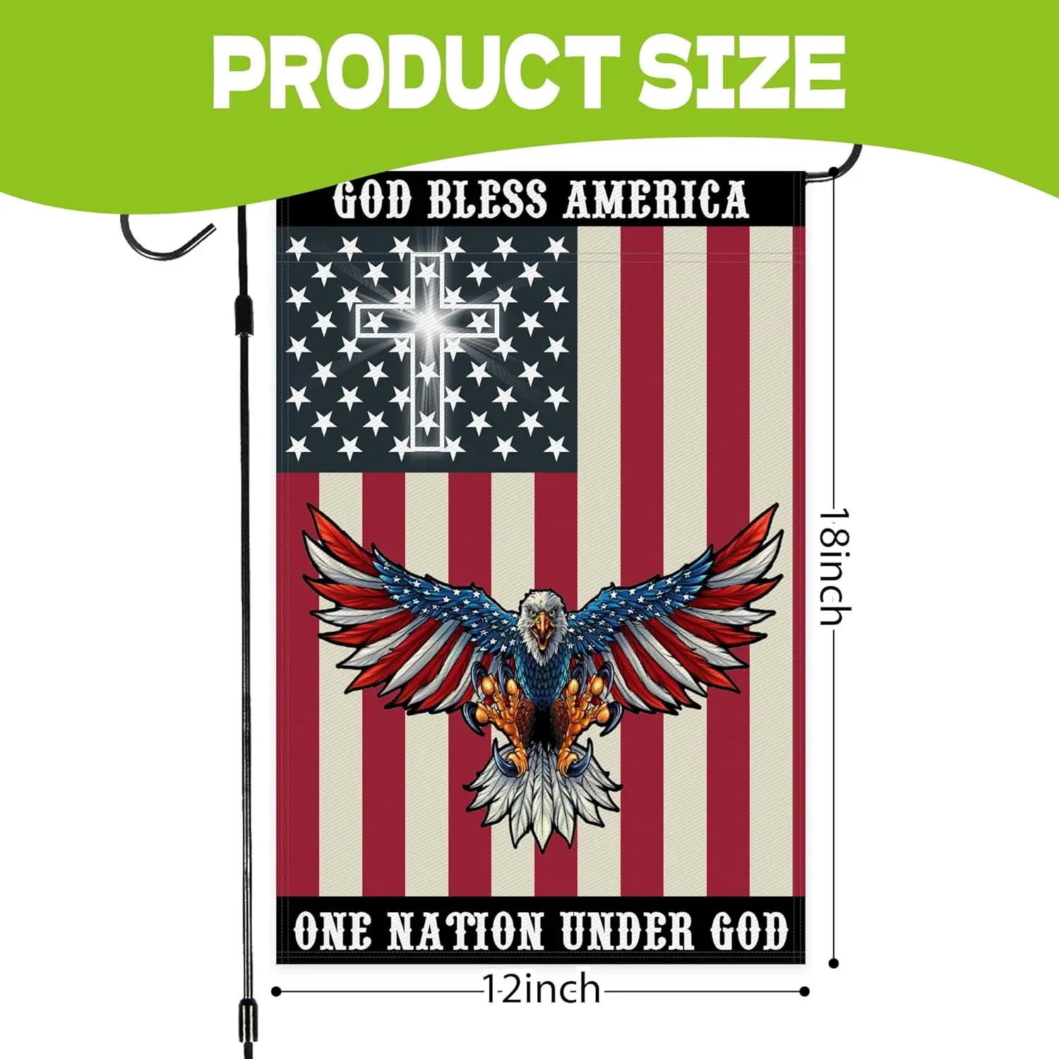 God Bless America Garden Flag One Nation Under God Flags,12x18 Inch Double Sided 3Ply, Kindness Peace Yard Sign Decorations  yyi