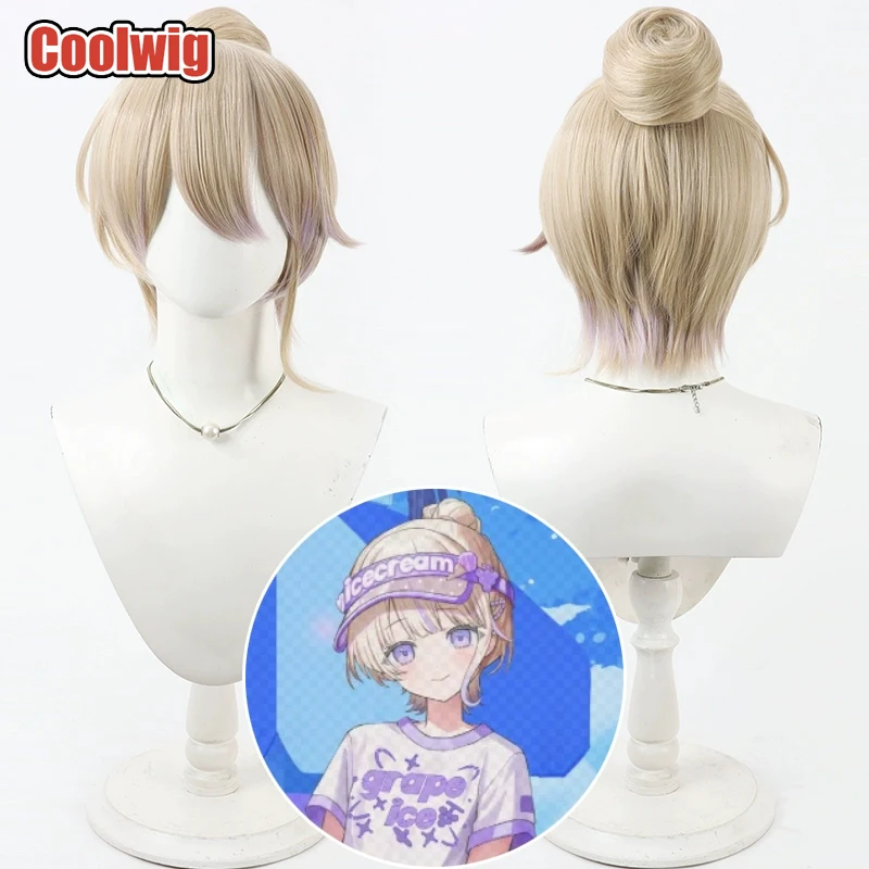Coolwig Synthetic Hair Kurumi Noah Cosplay Wigs Virtual YouTuber Kurumi Noah 30cm Light Brown Mixed Purple Wig Heat Resistant