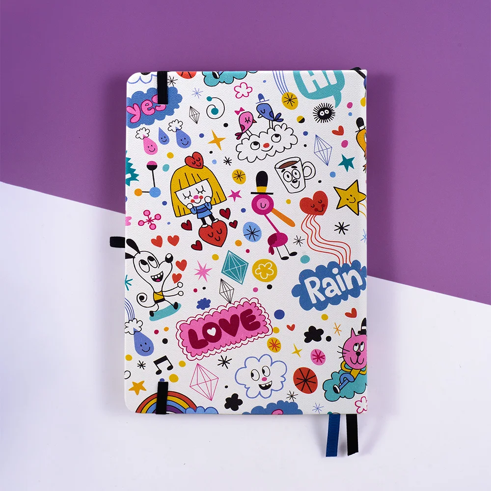 A5 Lovely Dog Bullet Dotted Journal Fascia elastica 160gsm Carta ultra spessa Fascia elastica Copertina rigida Dot Grid Notebook