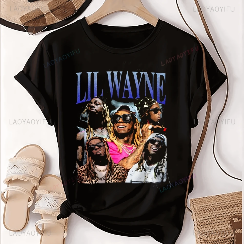 Streetwear LIL WAYN Rapper Loose Short Sleeve T-shirt LIL WAYN Neutral Trend Harajuku Unisex Shirt Graphic Oversized T-shirt