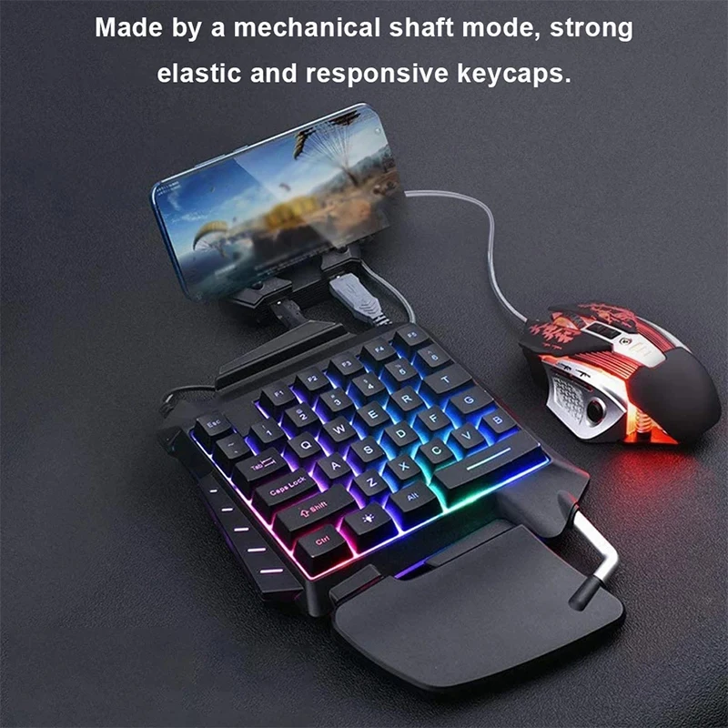 Black One-Handed Gaming Keyboard RGB Backlit Portable Mini Gaming Keypad Game Controller for PC PS4 Xbox Gamer 18x25cm