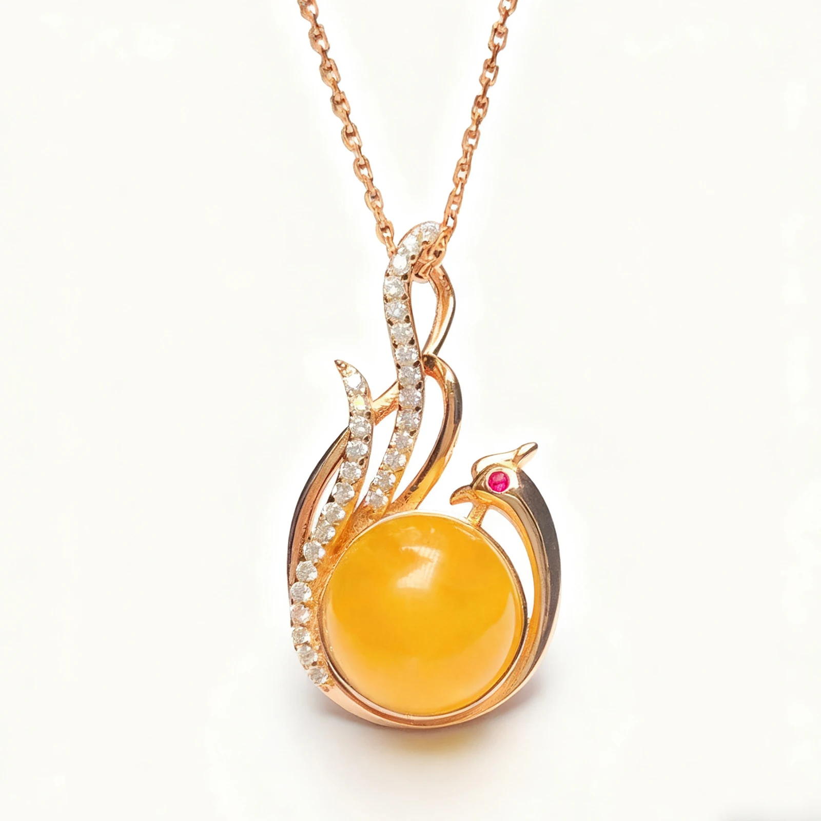 

Natural Amber Pendant Pure Silver Phoenix Design 11mm Handmade Jewelry Gift