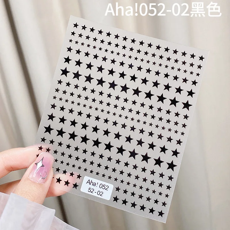 3D Black Sliver Stars Nails Stickers Bronzing Laser Sun/Star/MoonNail Decals Adhesive Y2K Cross Starlight Design Y2K Manicure De