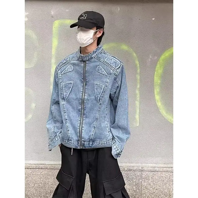 

Мужская джинсовая куртка Waed с утепленными плечами, воротником-стойкой, рабочая, осенняя, в американском стиле Cleanfit, черная