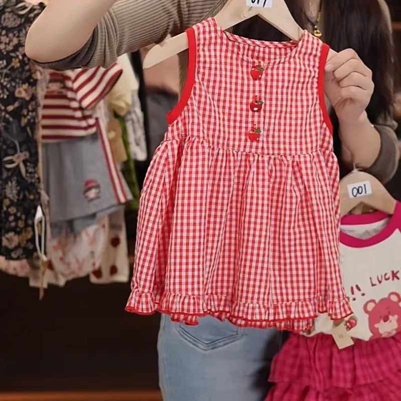 

Baby Dress 2025 Children's Clothing New Summer Girls Clothing Cotton Plaid Kindergarten Over The Knee Princess Style