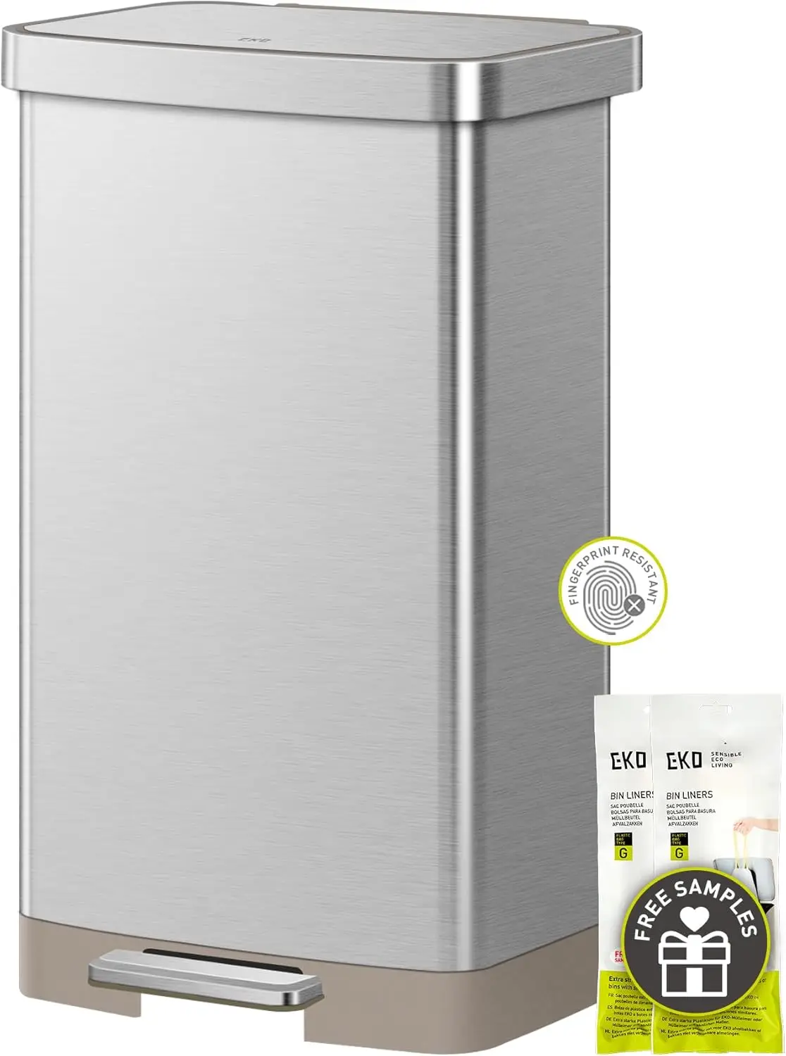 

20 Gallon Step Trash Can with Rear Bag Storage, Fingerprint Resistant Stainless Steel, Quiet Close