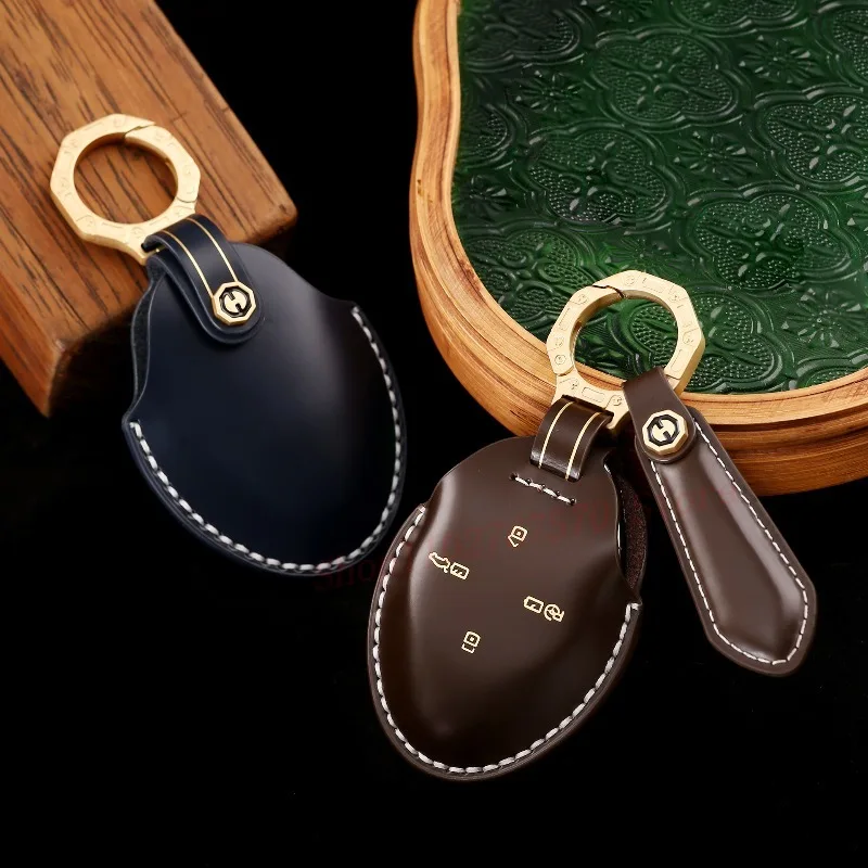 

High-End Personality Genuine Leather Key Case Cover Protective Bag Keychain For Xpeng Xiaopeng 2022 P7 P5 2020 G3 Car Accessory