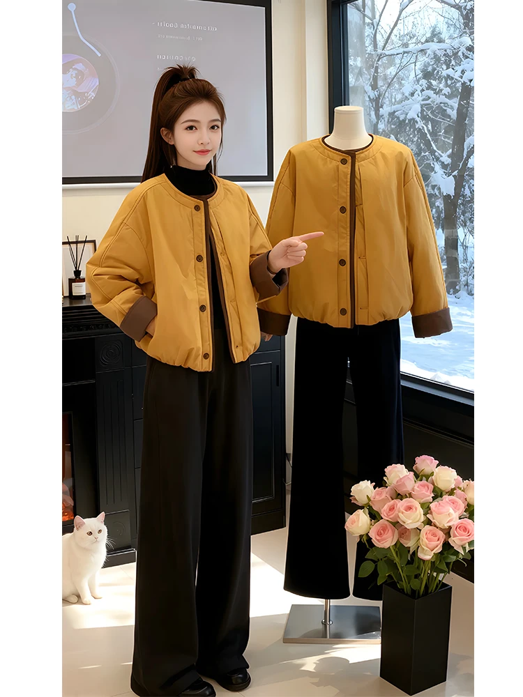

Faionable Loose Women's Baseball Jaet 2026 Winter New Design Color Blo down Cotton Coat Korean Sle round Ne Button up