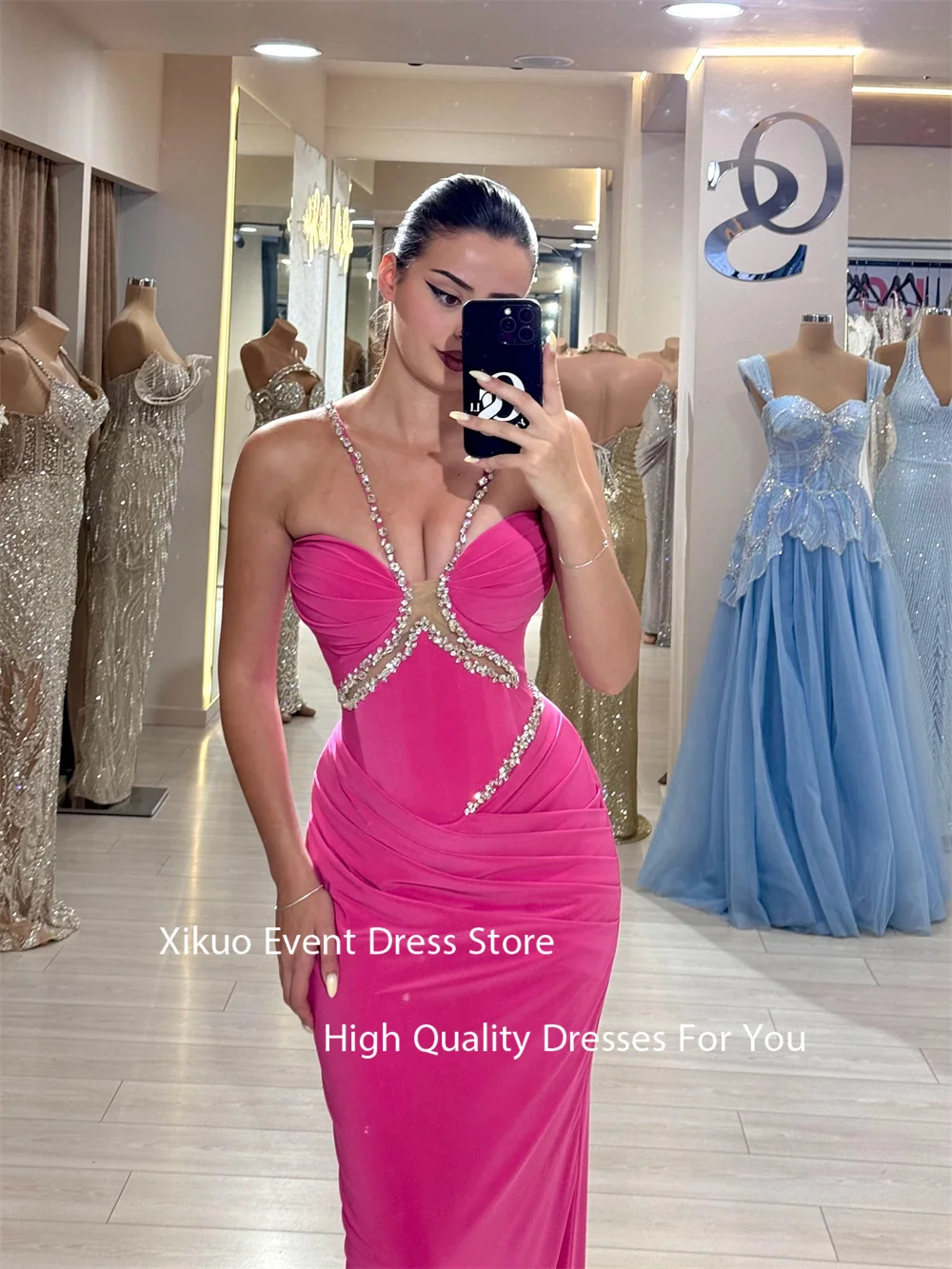 Xikuo الفوشيه حورية البحر فساتين السهرة مطوي السباغيتي حزام رداء كوكتيل نساء طول الأرض الحبيب فساتين لحضور الحفلات الموسيقية حسب الطلب