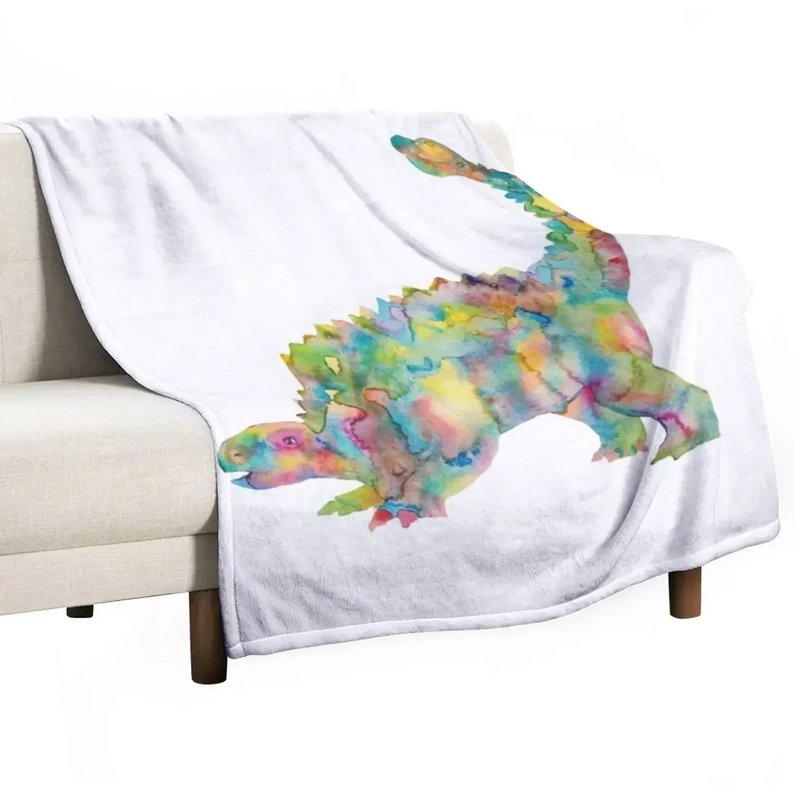 Ankylosaurus dinosaur painting watercolour Throw Blanket Luxury St Flannel Luxury Blankets