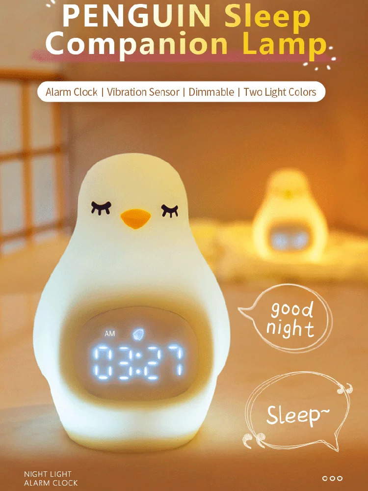 Imagem -04 - Pinguim Led Desk Lamp For Kid Cor Branca Proteção para os Olhos Despertador de Silicone Bonito Luz Noturna