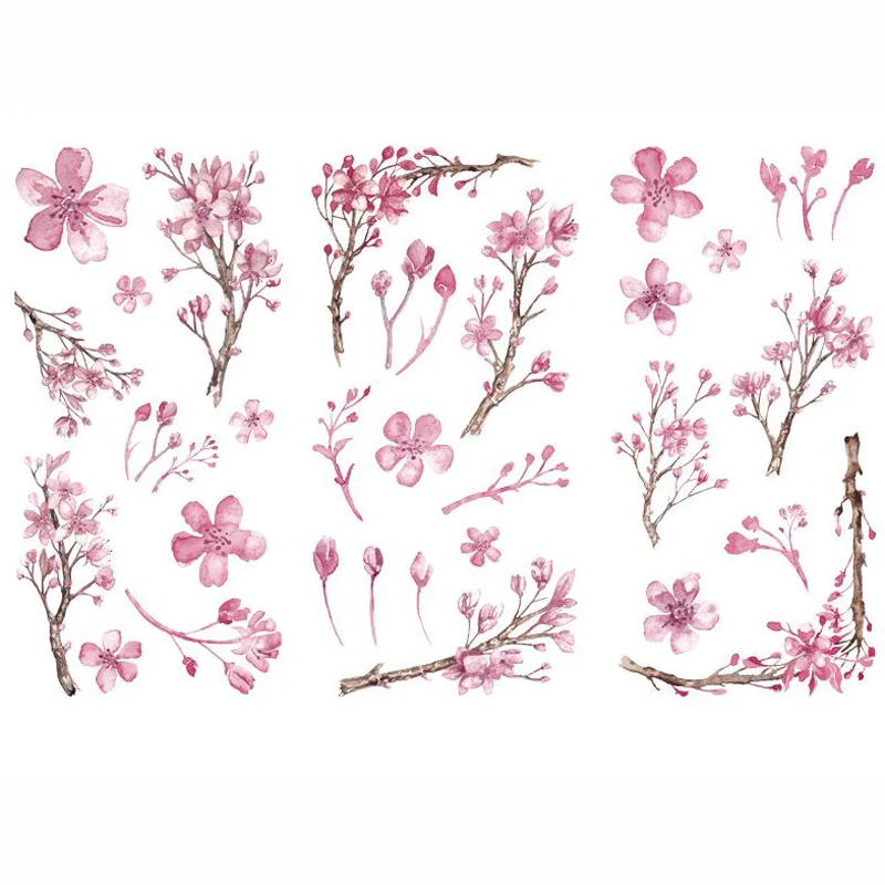 3 sheets /pack Washi Paper Sakura Flowers Phone Case Cups Notebook Decorative Stickers