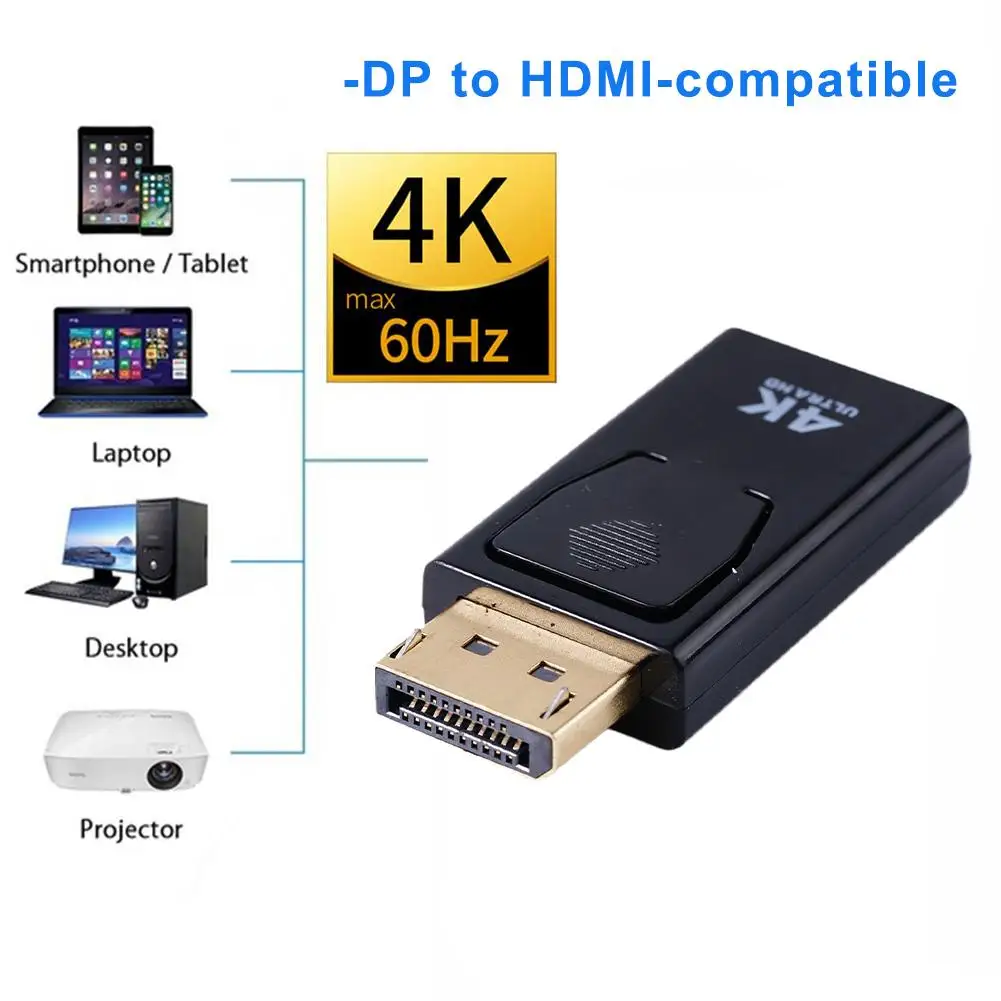 منفذ عرض 4K إلى محول HDMI متوافق مع DP كابل تلفزيون ذكر إلى أنثى التكيف مع الفيديو 1080P لأجهزة الكمبيوتر المحمول كابل التلفزيون