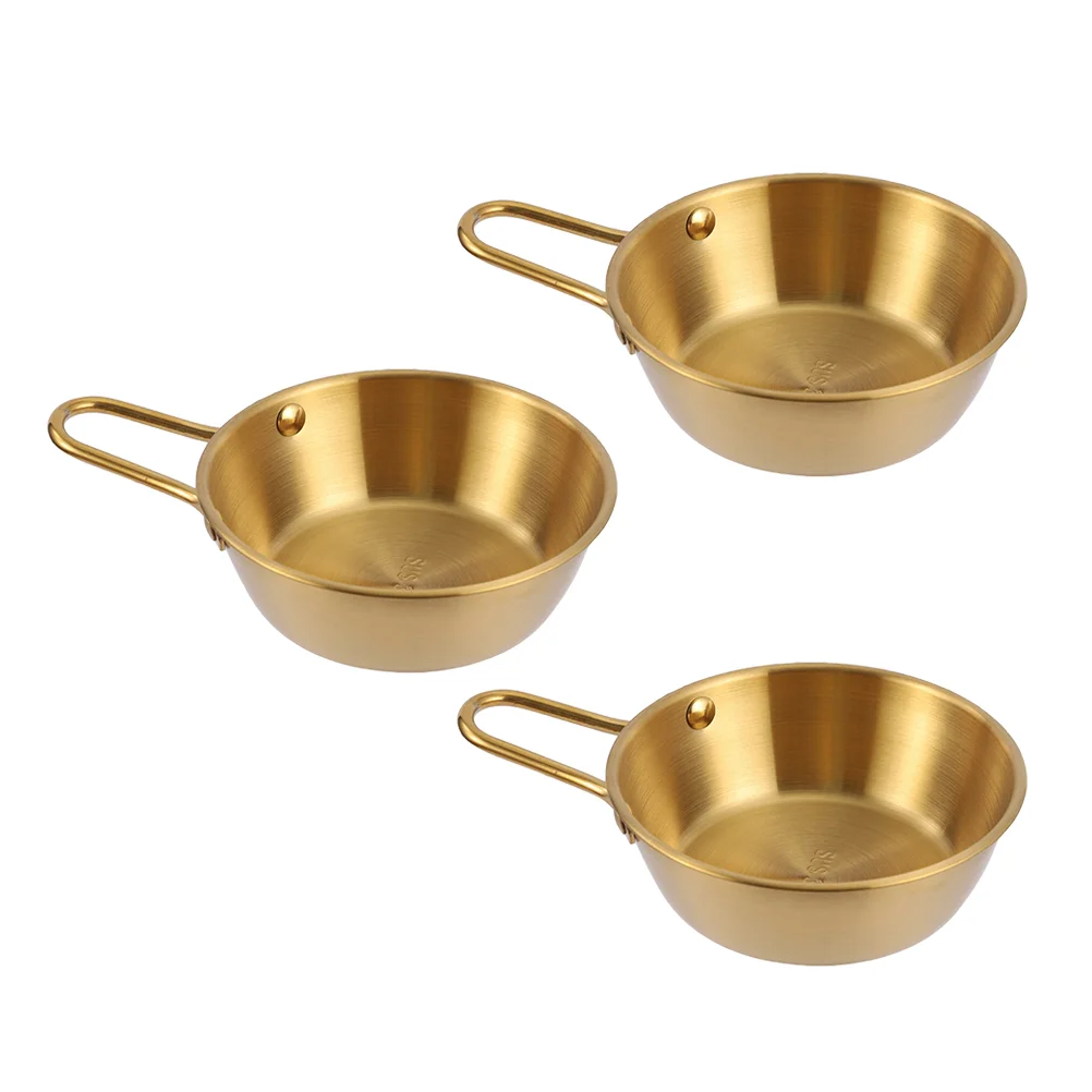 3 Pcs Gold Rice Korean Style Soup Bowl Korean Ramen Pot Stainless Steel Traditional Bowl for Home Restaurant Hotel Camping