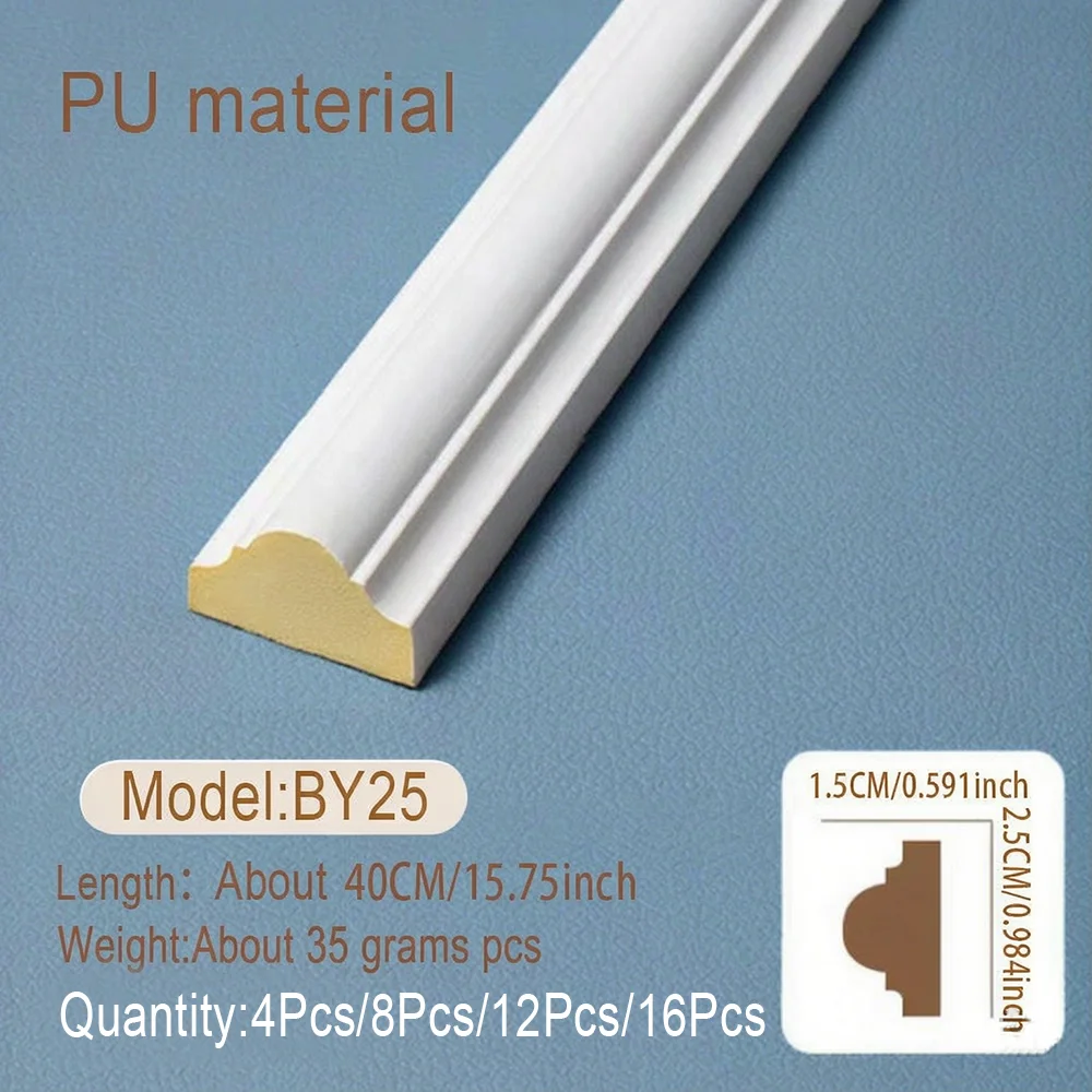 4Pcs/8Pcs/12Pcs/16Pcs Polyurethane Faux Gypsum Wall Decorative Molding, Lightweight Easy Install Edge Sealing Trim Strips