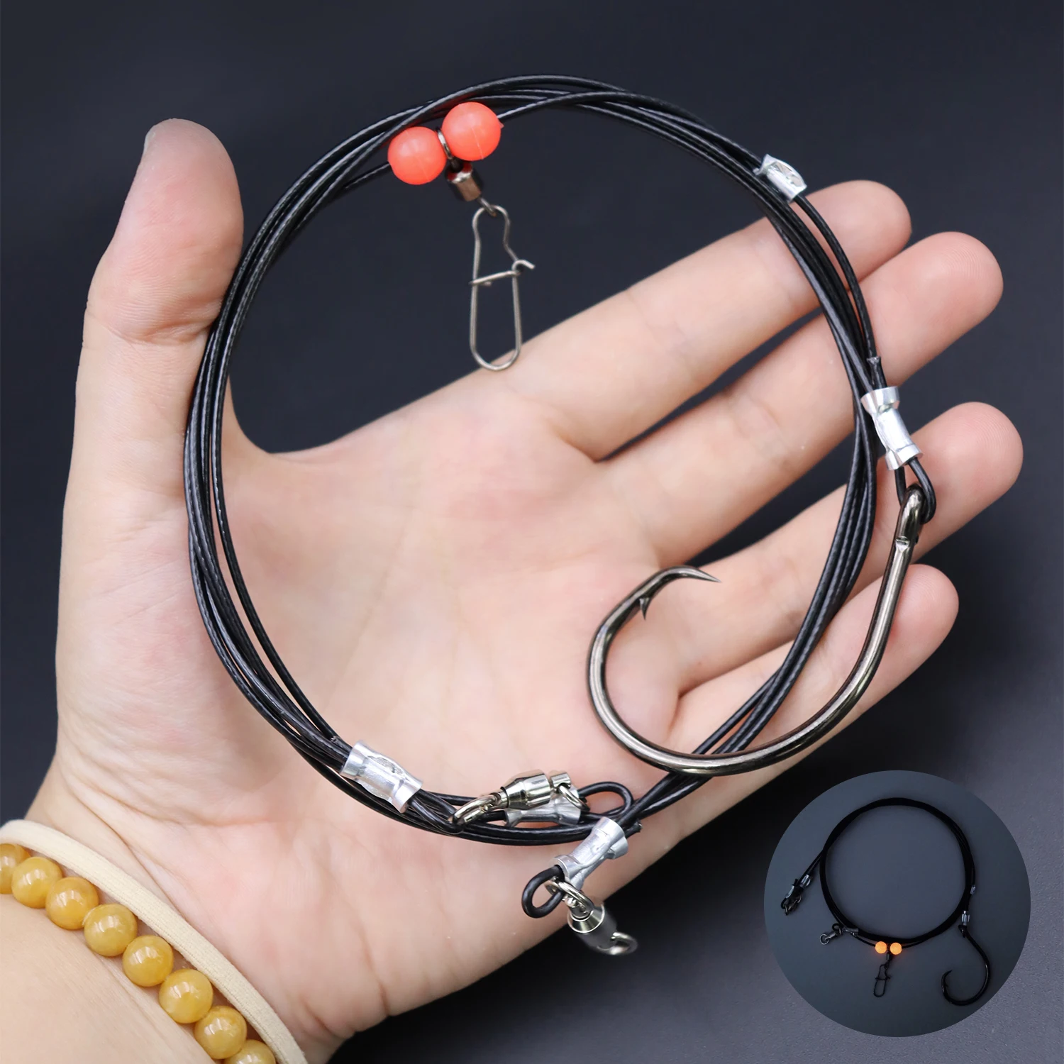 ZYZHE 1 Stück Meeresangel-Rigs mit 49 Strängen Stahldraht 10/0 # Kreishaken, idealer Saitenhaken zum Meeresangeln, Thunfisch, Hai, Rigs – Detail 6