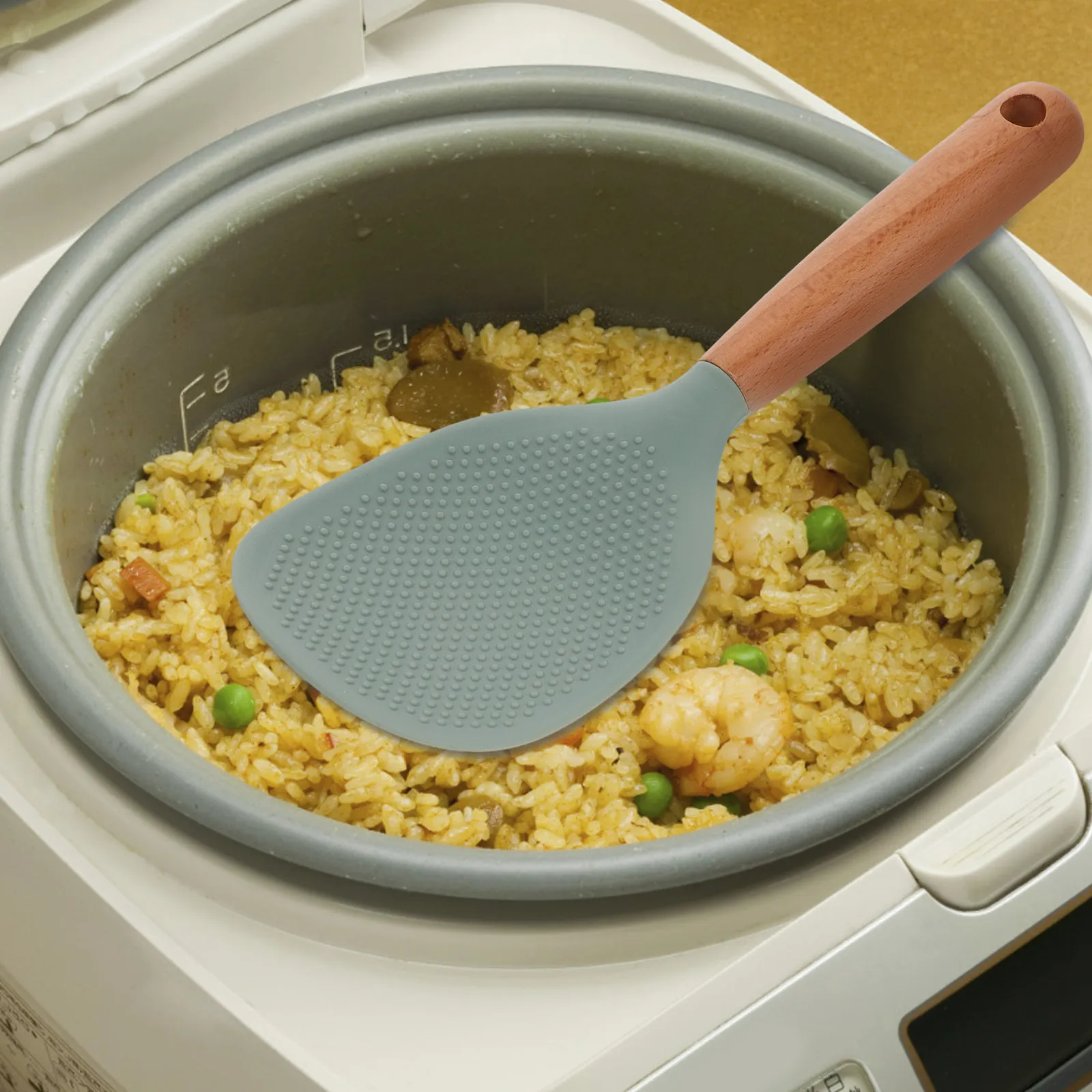 Silicone Rice Paddle for Electric Rice Cooker Non Stick Scooper with Ergonomic Soft Grip Handle Lake Green Serving Spoon Kitchen