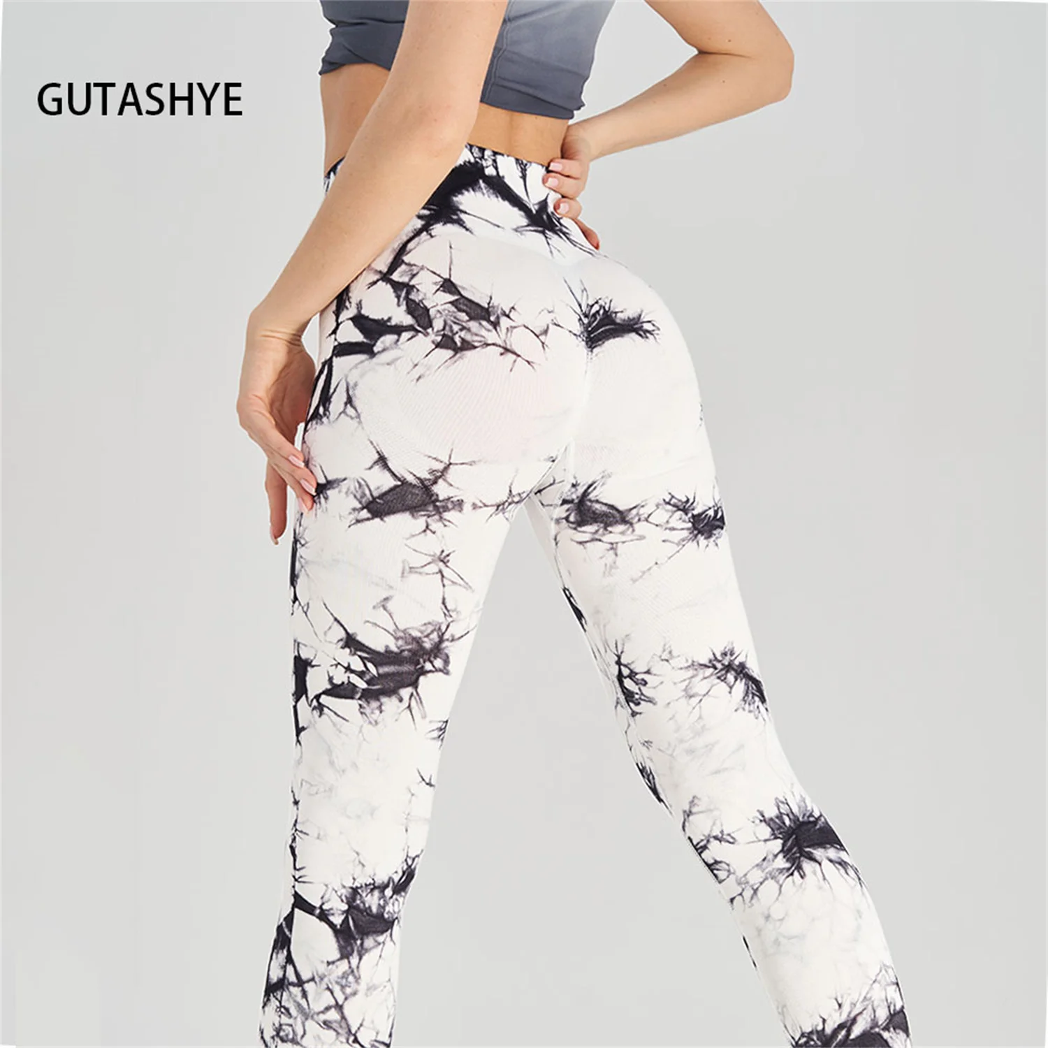 

Gutashye Seamless Tie-Dye Yoga Leggings High Waisted High Elastic Base Layer Bodyshaping Pants For Gym Fashion Women