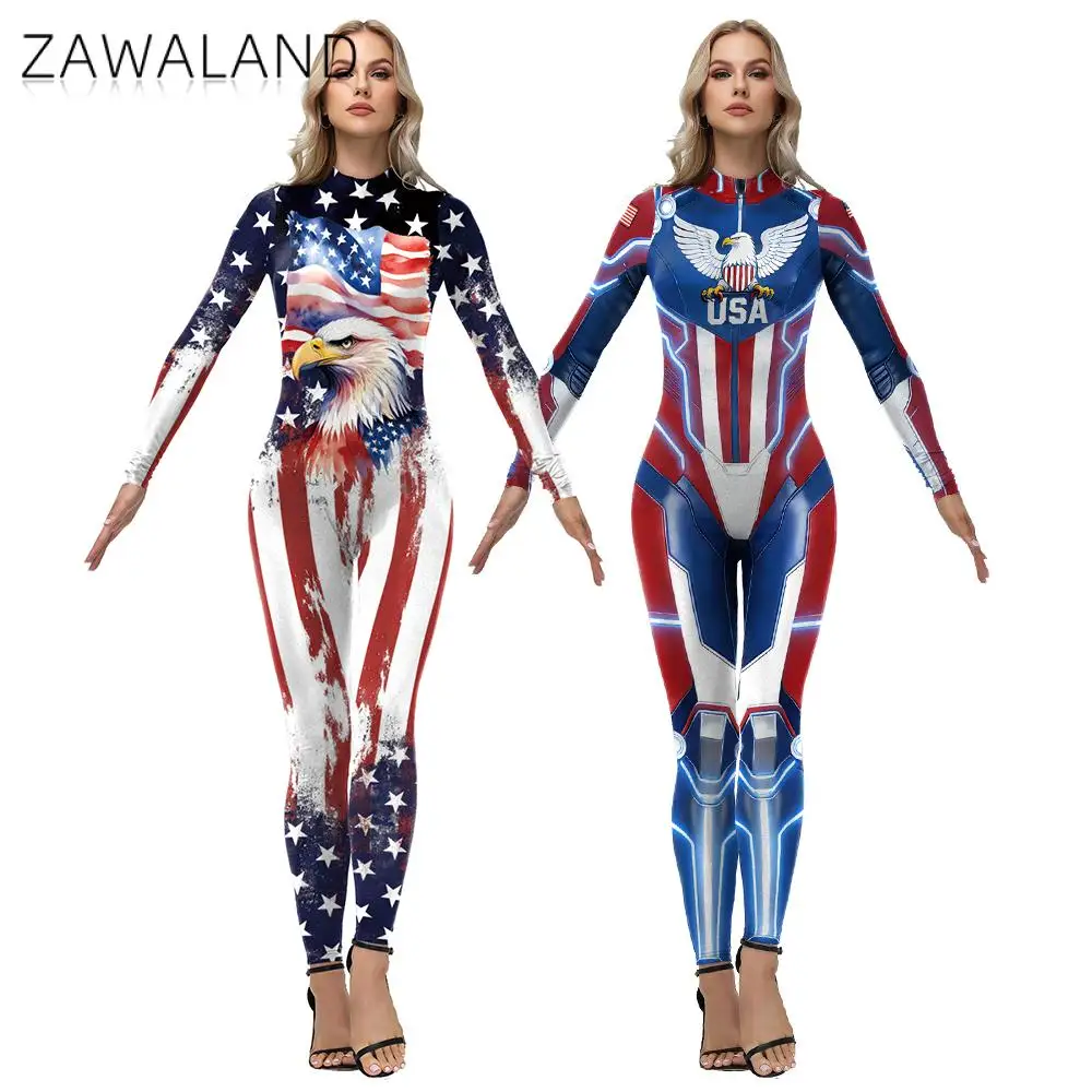 Patriotic Usa Flag Bodysuit for Women 4Th of July Independence Day Costume 3D Print Eagle Jumpsuit Holiday Party Parade Dress Up