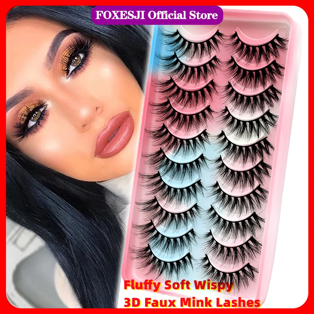 FOXESJI Makeup False Fake Eyelashes Wispy Soft Full 3D Faux Mink Lashes Fluffy Reusable Lash Extension Faux Cils Natural Lashes