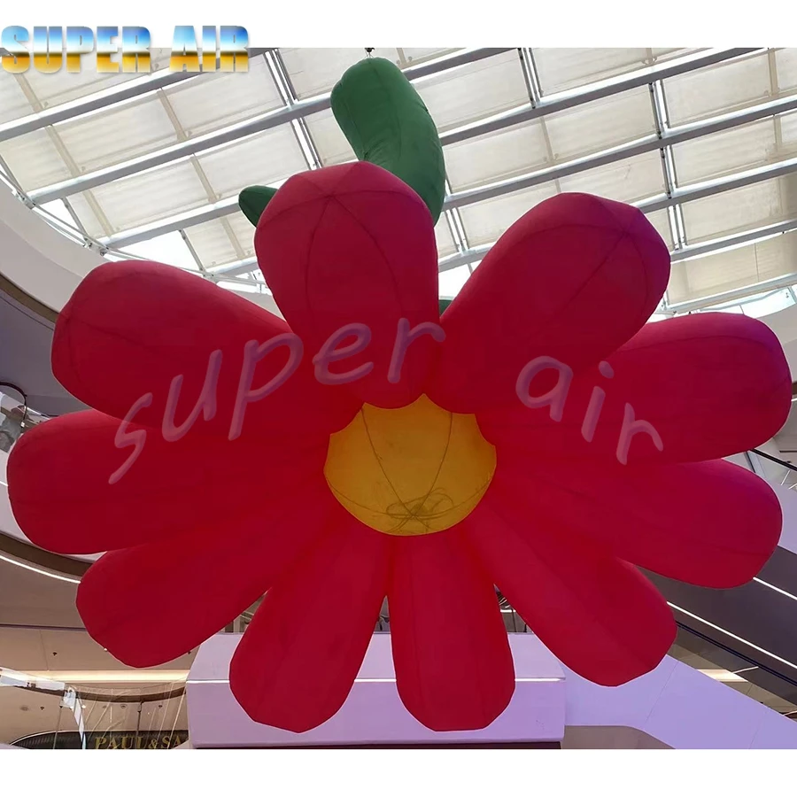 

Hign-quality new design beautiful hanging red inflatable flower in the ceiling with fan for decoration