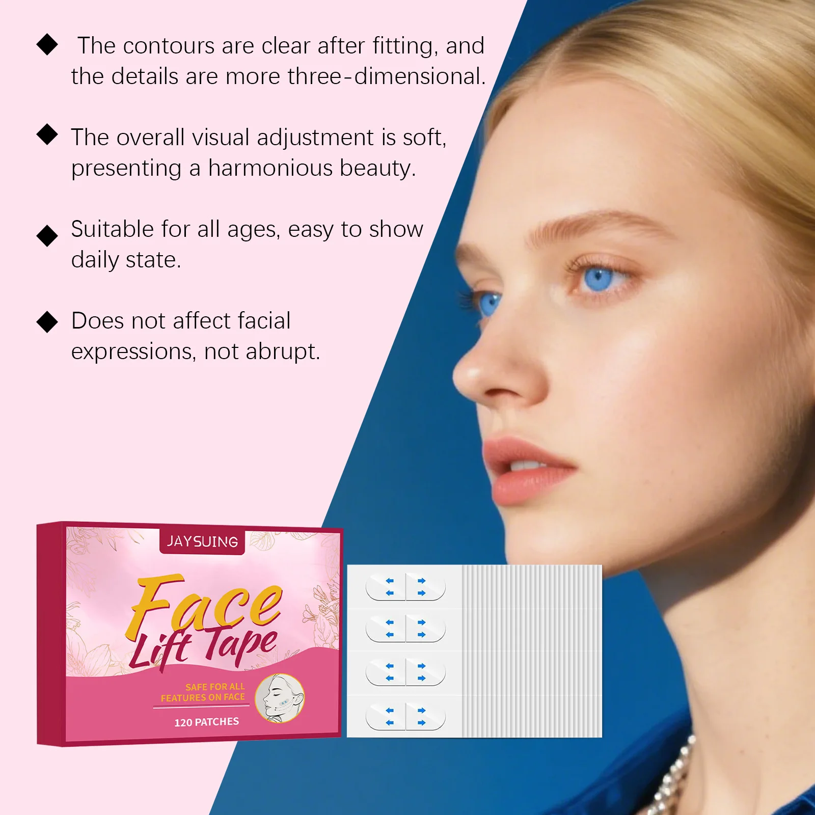 Nastro per il lifting del viso Patch per il sollevamento a forma di V invisibile ad alta elasticità per il sollevamento Stringere il viso Collo Mento Occhi Strumento per la cura della pelle del viso