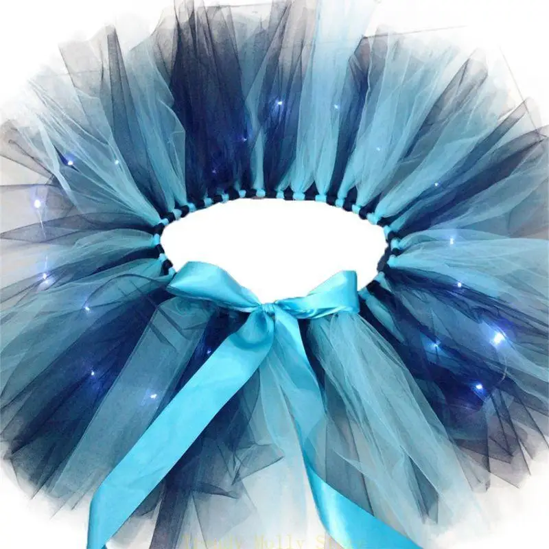 N5KB Femmes adultes LED Ballet Dance en couches jupe en tulle tulle avec ruban en satin Bow à main Costume fête fête