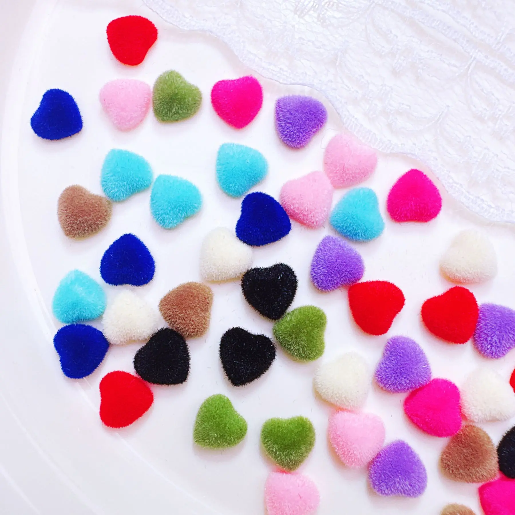 100Pcs/bag Candy Color Flocked Heart Nail Charms Solid Love-Shaped Resin Press-On Nail Decor, Sweet Kawaii Manicure Accessories