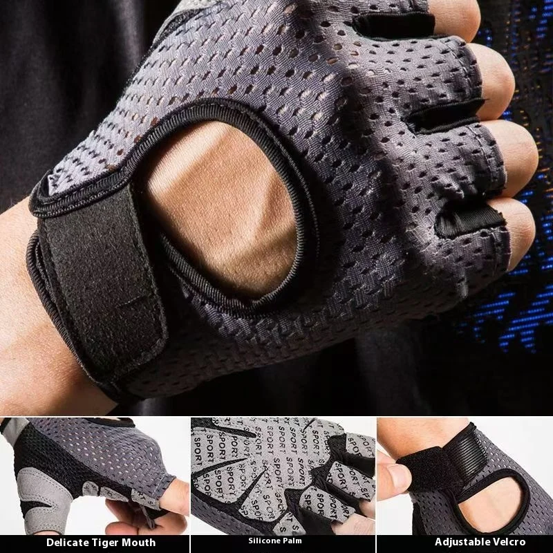 Gants de Yoga Respirants à Demi-Doigt pour Homme et Femme, Accessoire de Moto, Gym, Entraînement, Choc artificiel astique, Fitness, Cyclisme