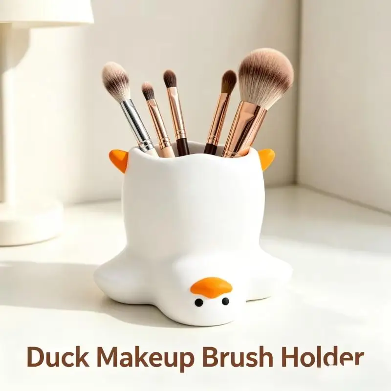 Cute And Quirky Duck-shaped Pen Holder Cartoon Desktop: Storage Box Multi-functional Makeup Brush Tube