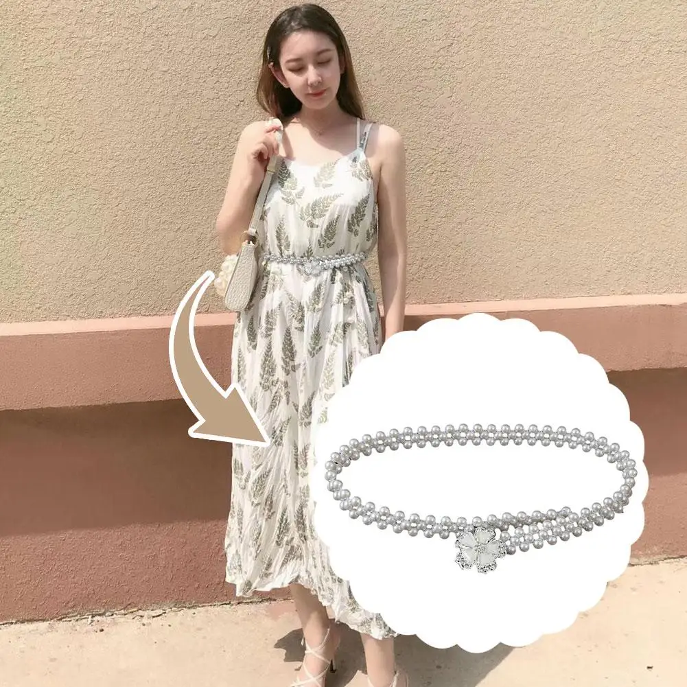 Женская цепочка на талию с крупными жемчужинами, украшение на талию, эластичный пояс со стразами, подходит к юбке и C8R4