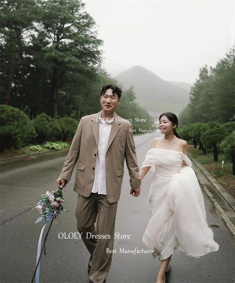 OLOEY-vestidos de novia de línea A simples, sesión de fotos de Corea, sin tirantes, hasta el suelo, vestidos de novia, corsé, matrimonio, hecho A medida