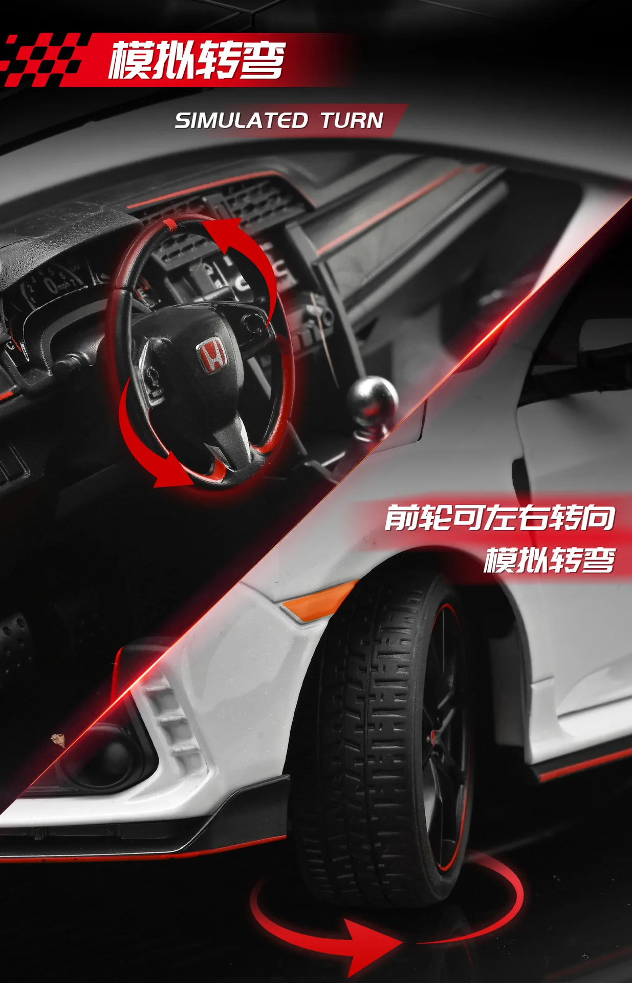 Large Size 1:18 HONDA CIVIC TYPE-R FK8 Hatchback Alloy Sports Car Model Diecasts Metal Track Racing Car Vehicles Model Kids Gift