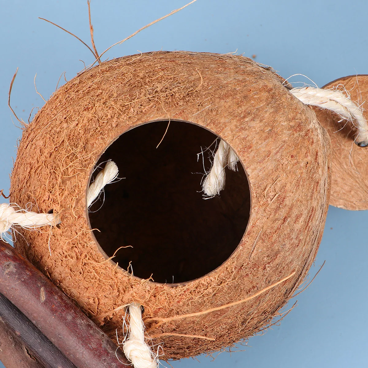 

Coconut Shell Bird Nest Pet Hideaway House Durable Safe Wooden Ladder Climbing Playing Small Pets Parrots Hamster Bamboo Nest