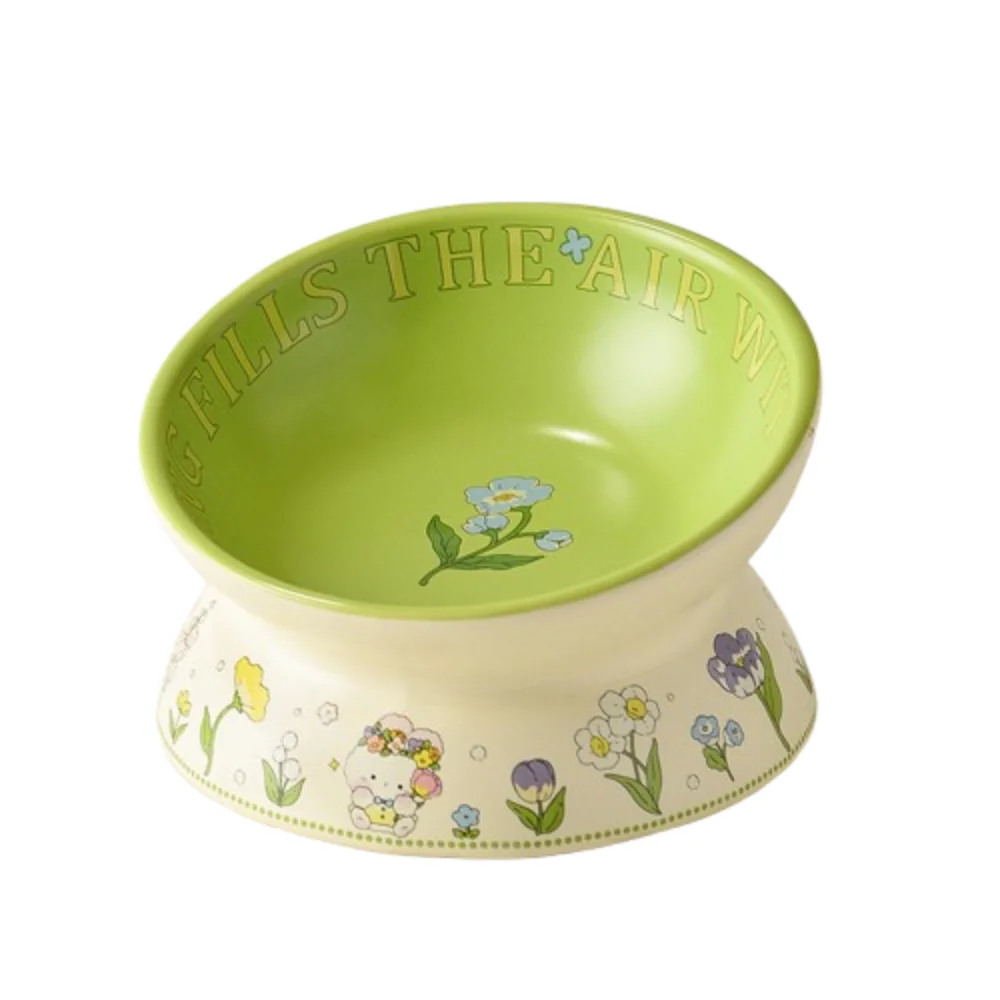 

Creative Green Ceramic Cat Bowl Rabbit Flower Non-Slip Pet Feeding Bowl High Foot Diagonal Cat Canned Food Bowl Pet Supplies