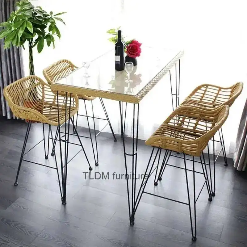 

Modern Chair Bar for Furniture Rattan Bar Home Bar Table Kitchen Island Bar Stool simple Designer Armchair Leisure High Stool Z