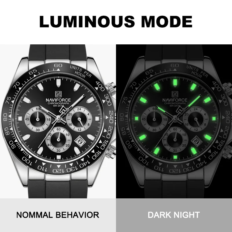 NAVIFORCE Creative Multifunction Male Wristwatch Date Display Soft Silicone Strap Watches for Men Waterproof Sports Chronograph