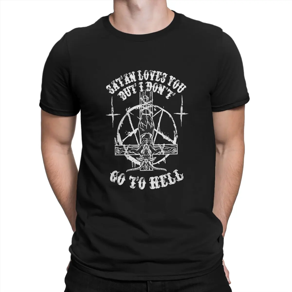 

Satan Go To Hell Men T Shirt Blasphemy Funny Tee Shirt Short Sleeve Round Collar T-Shirts Original Tops