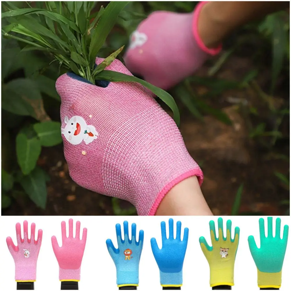 Multi-purpose Work Gloves 13 Needles Pink Blue Yellow Latex Coated Gloves Antiskid Thickening Protective Mittens 3~12 Year Old