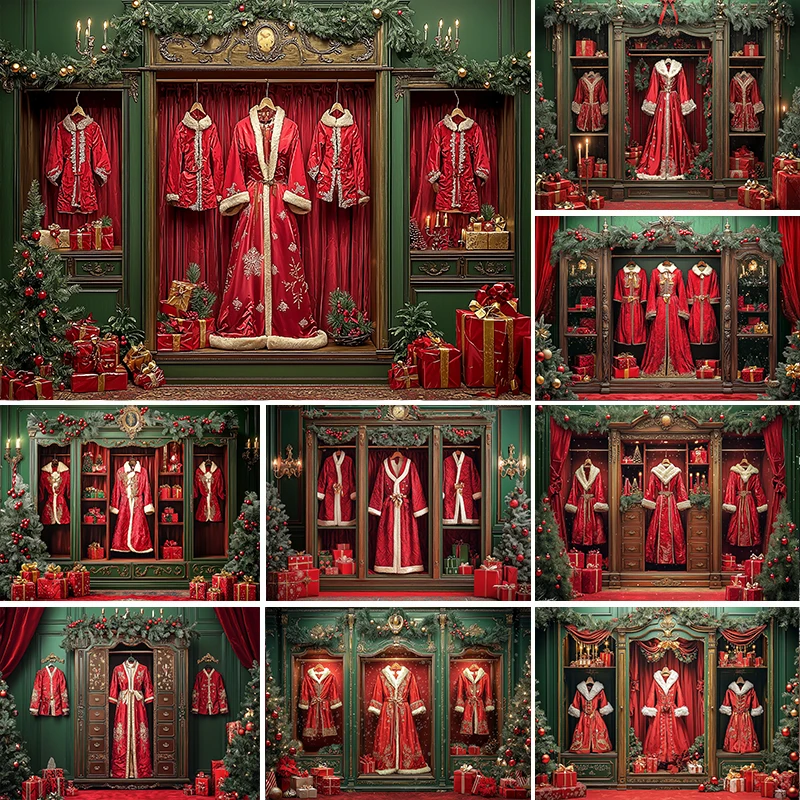 

LS Santa Claus Closet Backdrops Kids Family Photography Xmas Winter Room Photocall Props Christmas North Pole Couture Background