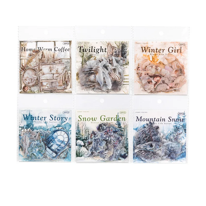 20sets/lot Kawaii Stationery Stickers Winter Life Junk Journaling Decorative Mobile Scrapbooking for stickers image 5