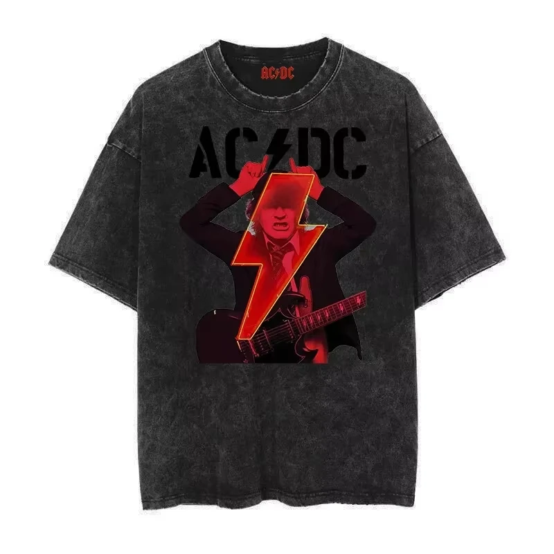 

Новинка лета 2022, женские футболки ACDC с короткими рукавами, рок-панк, ретро, стираная футболка с короткими рукавами и принтом, хлопковый топ