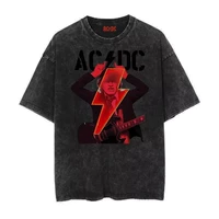NOVEDAD DE VERANO 2025 ACDC, camisetas para mujer, camiseta de manga corta con estampado Retro lavado de banda Rock Punk, Camiseta de manga corta, Top de algodón