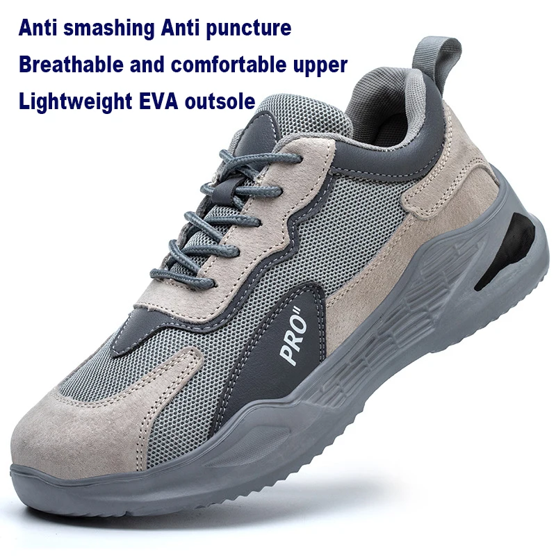 Protection shoes light Breathable Impact resistant Puncture resistant leather Soft soled steel toe work safety shoes