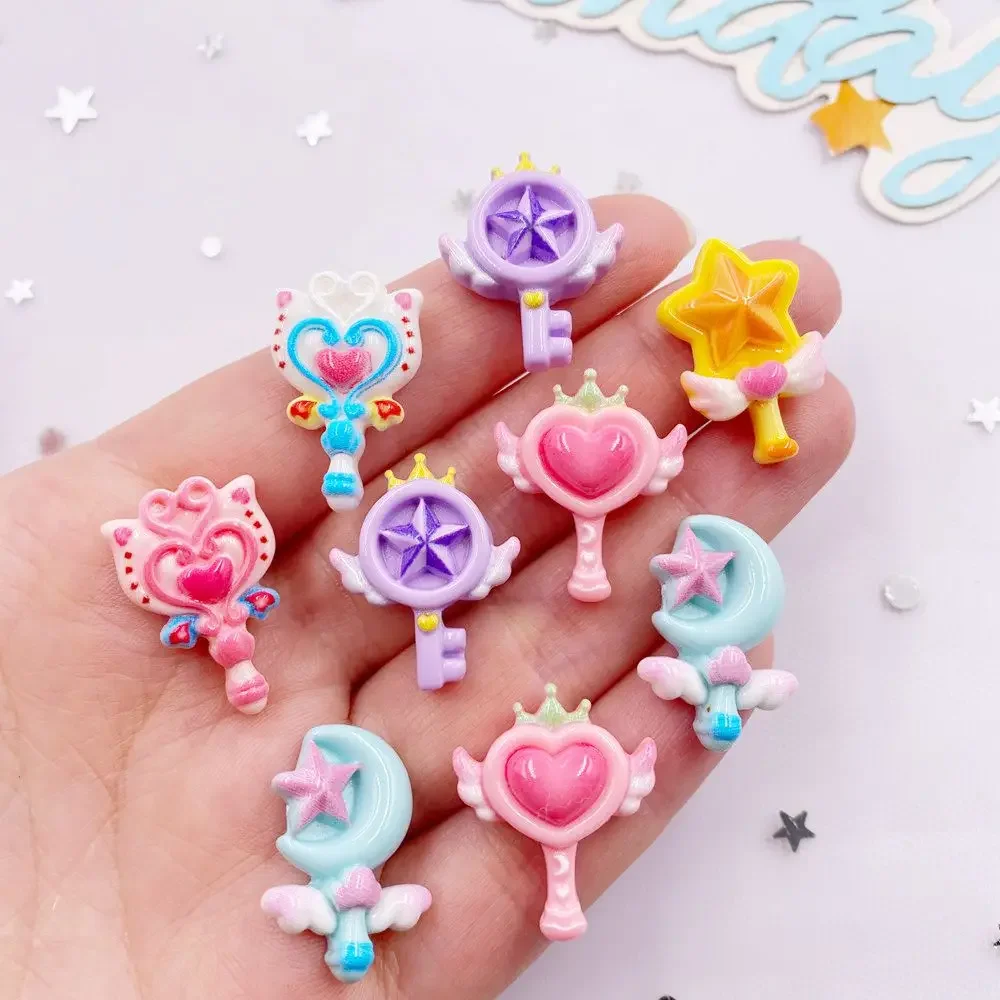 20PCS Resin Colorful Cartoon Love Magic Wand Flatback Stone Figurines DIY Hair Clip Scrapbook  Decor Jewelry Crafts Accessories
