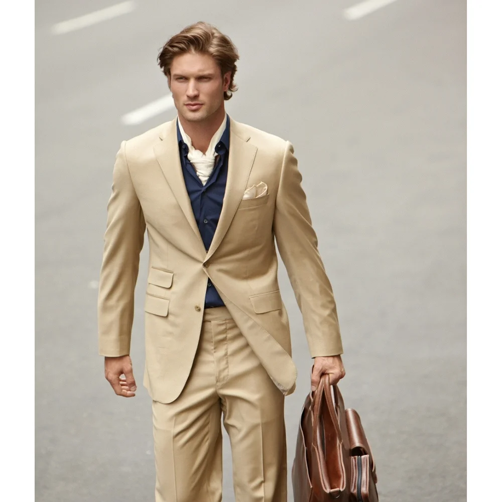 

2 Pieces Jacket Pants Solid Color Men's Formal Business Office Suit Groom Wedding Dress Party Fashion Trousers Tuxedo Suits
