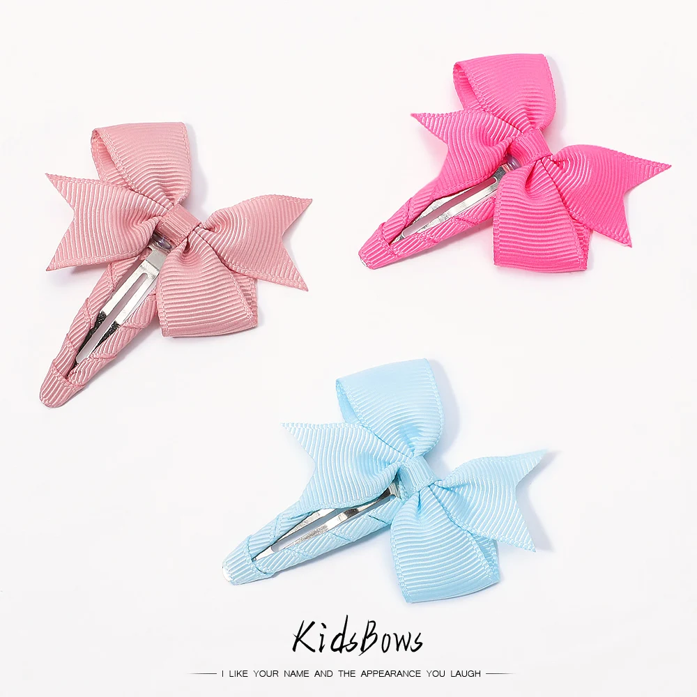 2Pcs/Lot Solid Color Bows Hair Clip For Kids Girls Ribbon Bowknot BB Clip Cute Baby Barrettes Hairpins Headwear Hair Accessories