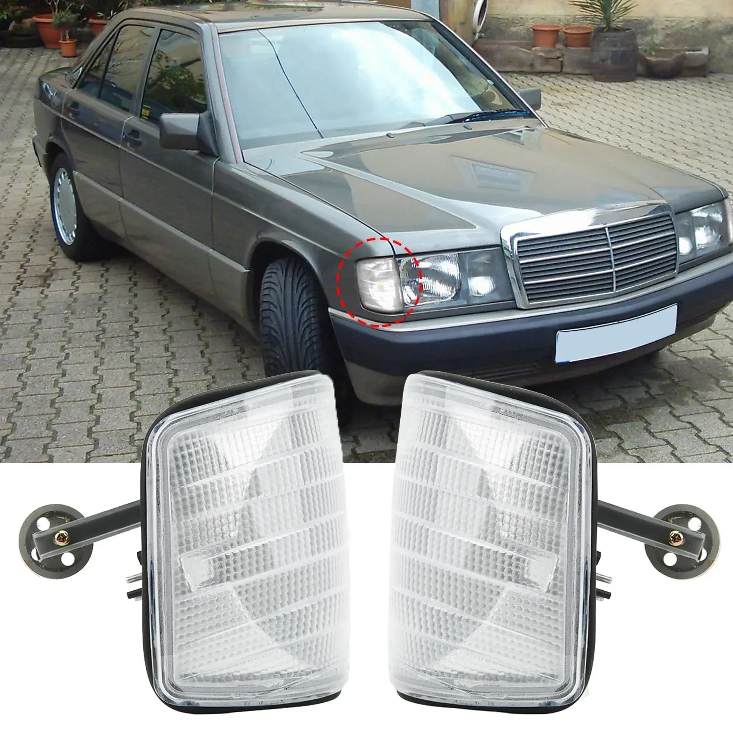 Car Front Corner Lights Side Marker Turn Signal Lamp Scratch Resistant For Mercedes-Benz 190 W201 1982‑1993 Left or Right
